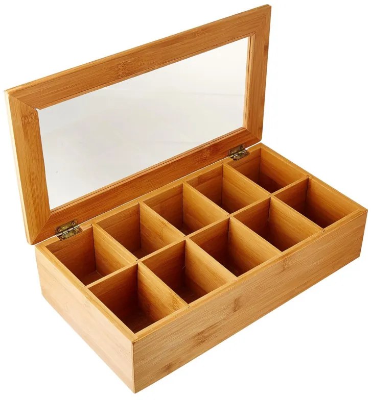 Cutie pentru ceai Kesper 58901, 36x20x9 cm, bambus, 10 compartimente, Maro