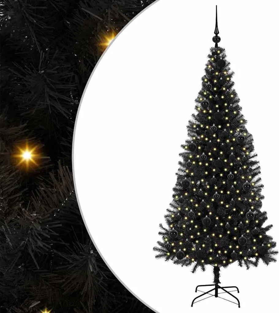 vidaXL Brad de Crăciun cu 300 LED cu suport Negru 180 cm PVC
