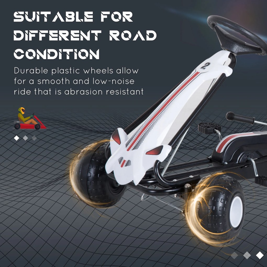 Go-Kart cu Pedale pentru Copii 3-6 ani, scaun reglabil, cu frana si ambreiaj, Plastic si Fier Alb si Negru HOMCOM | Aosom Romania