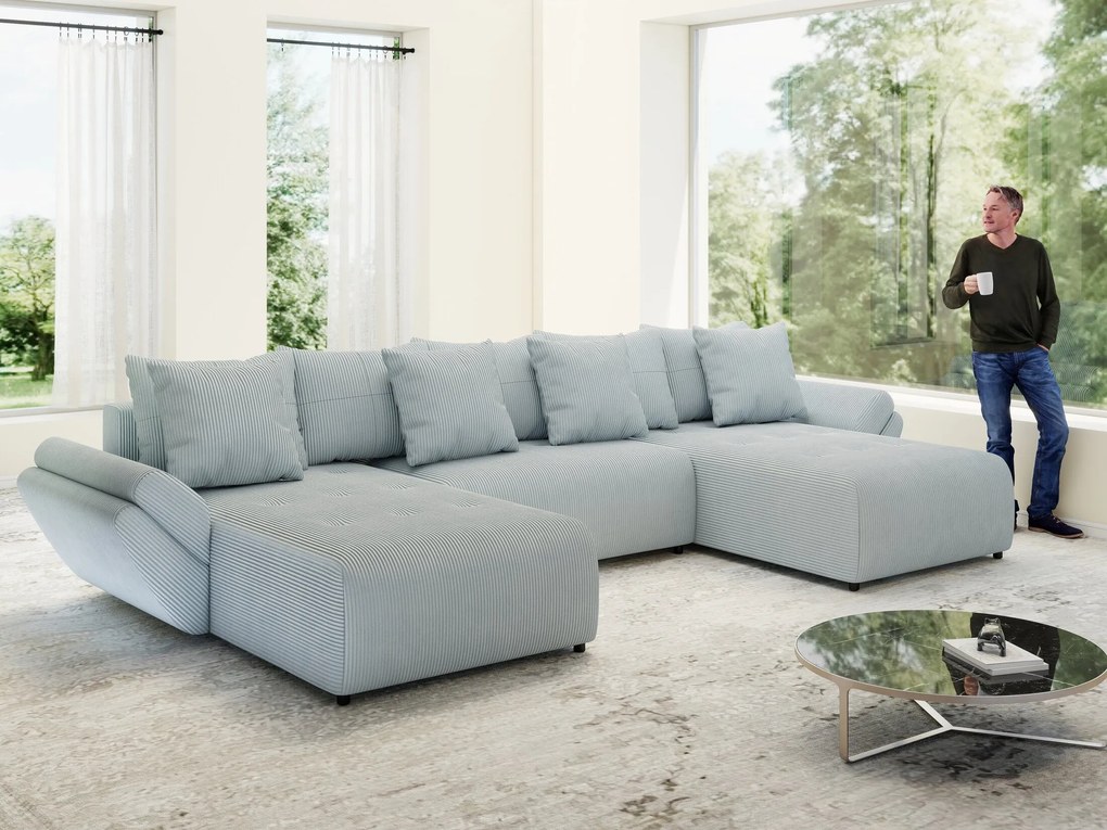 Colțar extensibil dumonde cu ladă de depozitare si sezut confortabil din spuma high-density, Berlin U Zoom GREY 380x180 cm