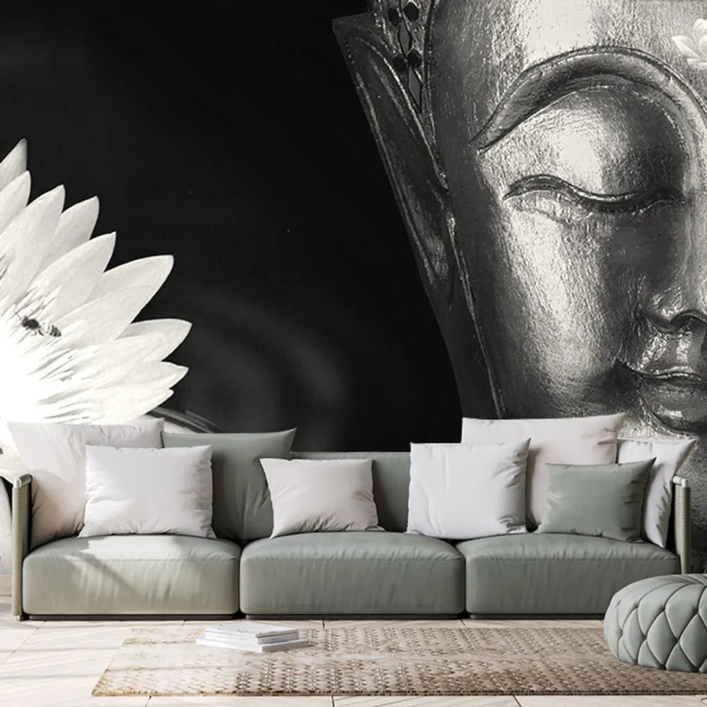 Tapet autoadeziv divinul Buddha în alb-negru