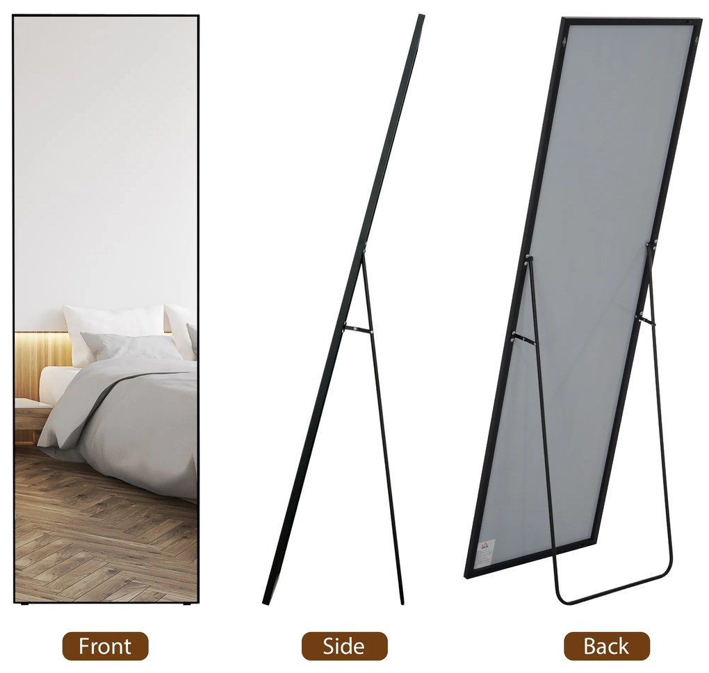 HOMCOM Oglindă Verticală din Metal, 50x2x161.5 cm, Negru | Aosom Romania