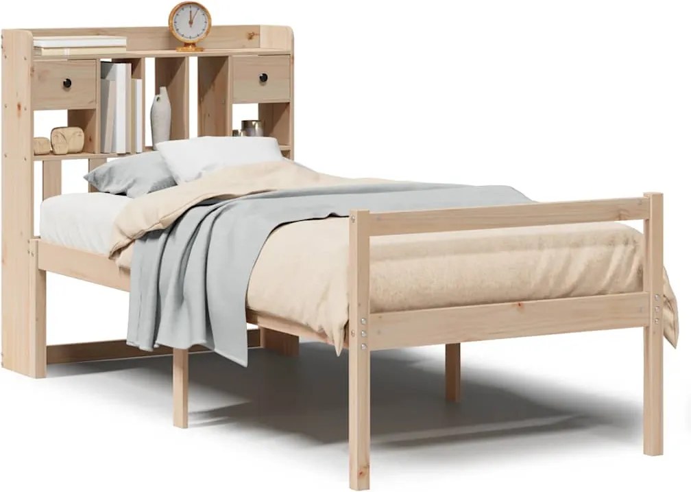 vidaXL Pat cu bibliotecă fără saltea, 75x190 cm, lemn masiv de pin