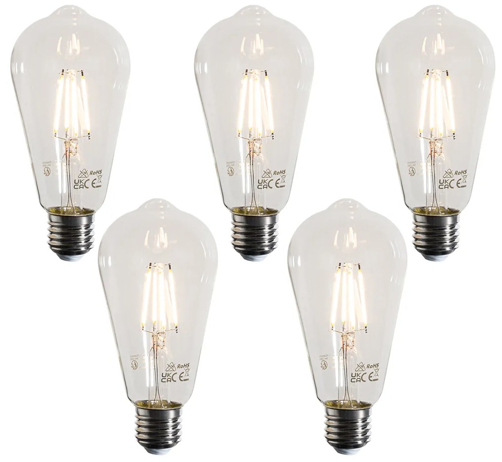 Set de 5 becuri cu filament LED E27 ST64 transparente 4W 470 lm 2700K