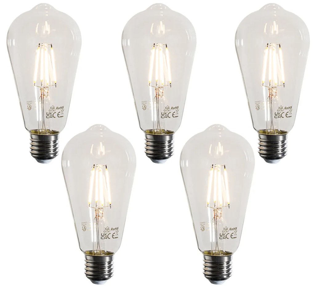 Set de 5 becuri LED cu filament E27 ST64 clar 4W 470 lm 2700K