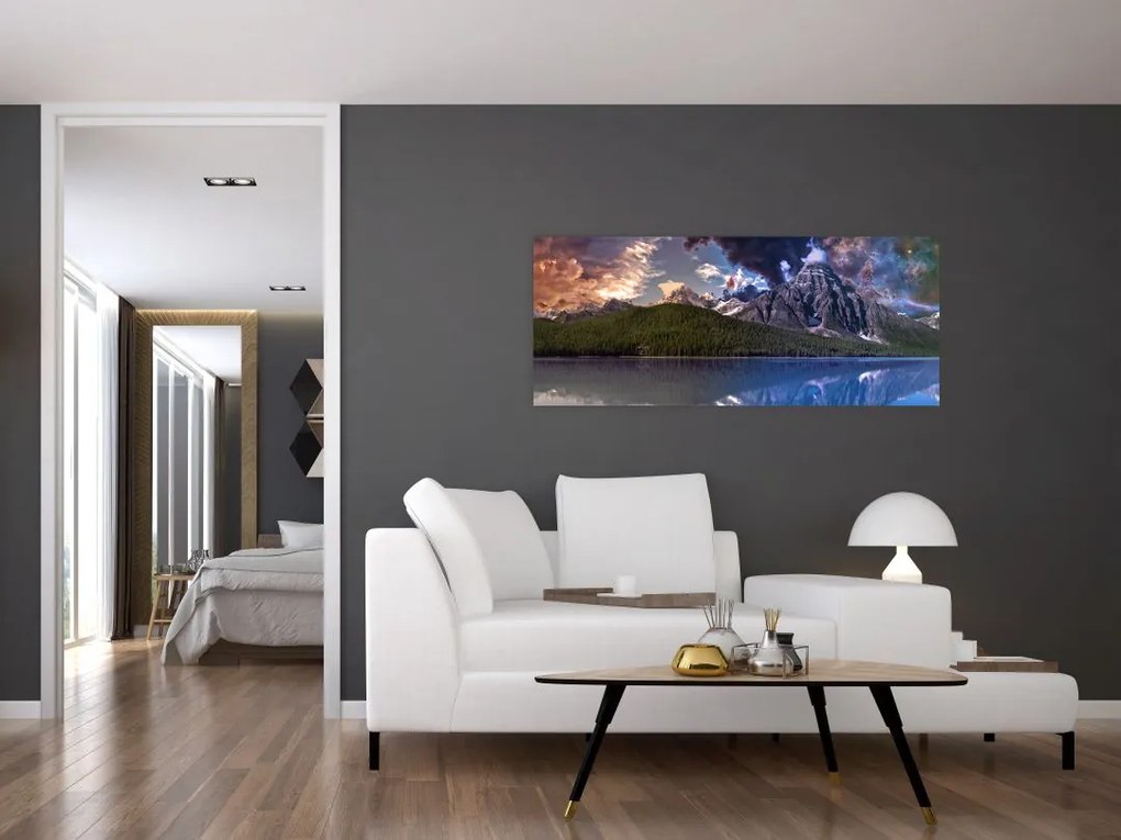 Tablou cu lac și munți (120x50 cm)