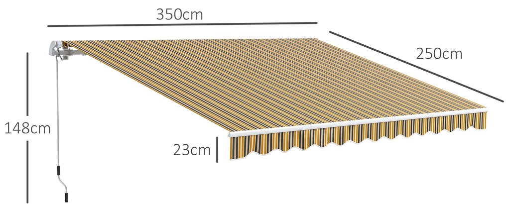 Outsunny Copertină Pliabilă pentru Exterior, Copertină Tip Roll-Up cu Deschidere Manivelă, 350x250 cm, Galben | Aosom Romania