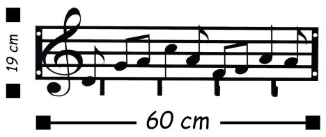 Cuier de perete 60x19 cm metal note muzicale