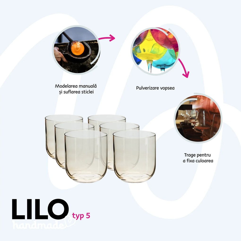 Pahare de apă, set de 6, 360 ml, maro deschis fumuriu, LILO TIP 5