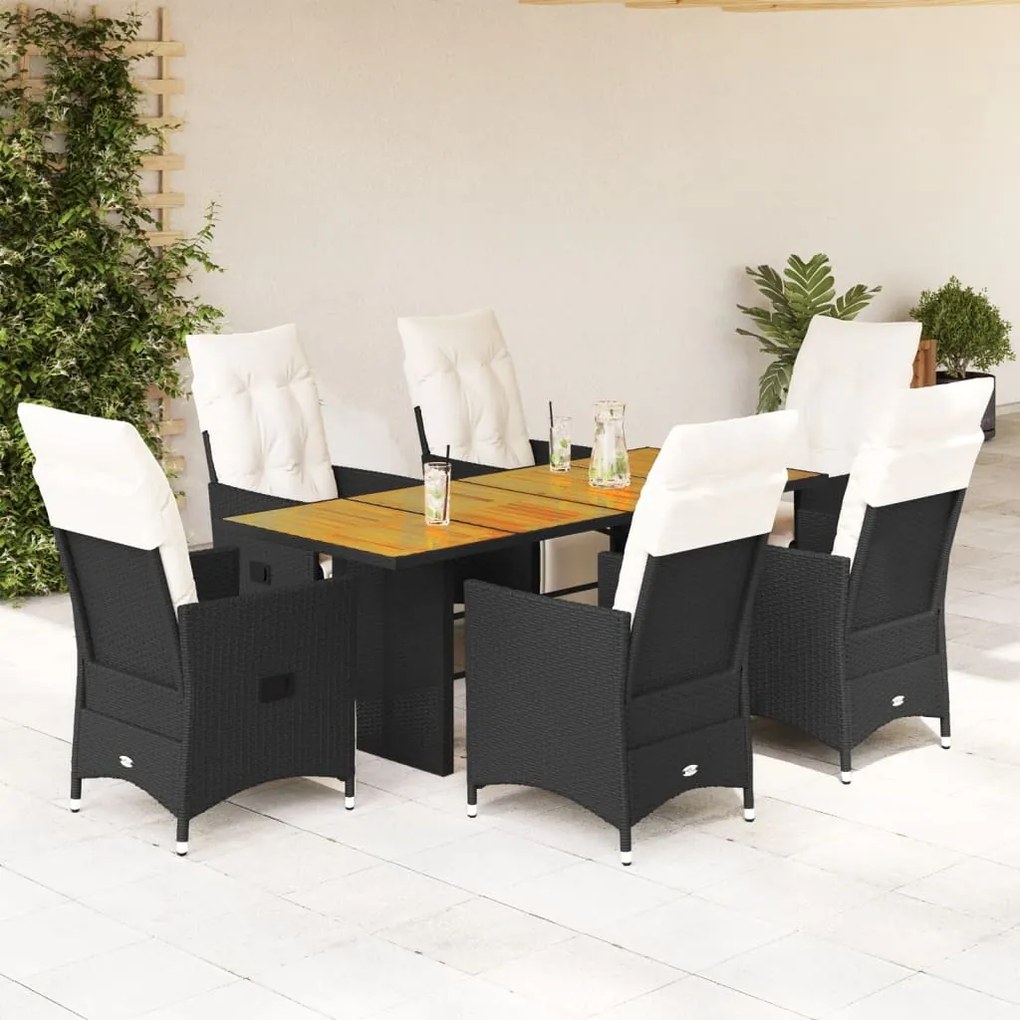 vidaXL Set mobilier de grădină cu perne, 7 piese, negru, poliratan