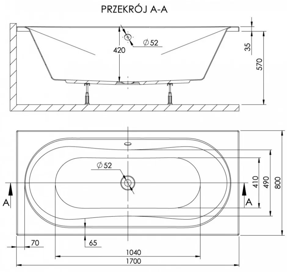 Cadă de baie dreaptă Doria Duo 80x170
