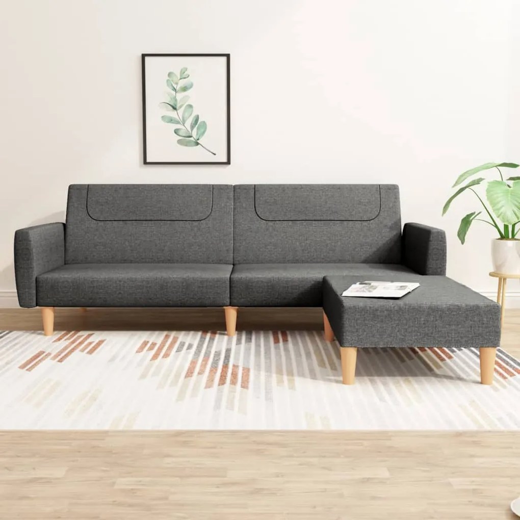3080588 vidaXL Canapea extensibilă cu taburet, 2 locuri, gri închis, textil