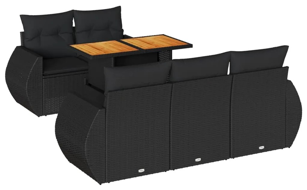 3327212 vidaXL Set mobilier de grădină cu perne, 6 piese, negru, poliratan