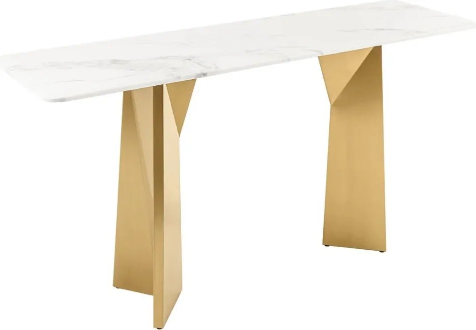 Consola design modern, Metal, Auriu, Marmura, Alb, EXTRAVAGANCIA 140cm