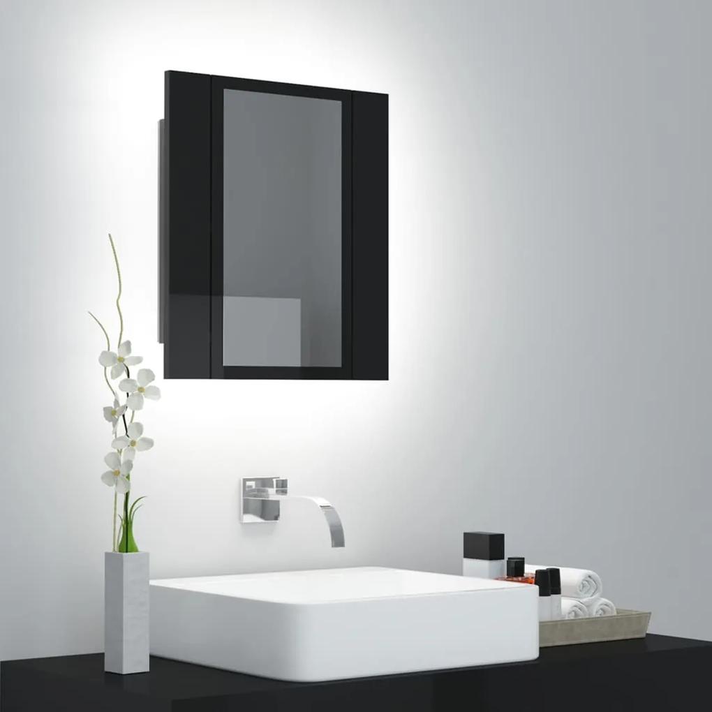 804954 vidaXL Dulap de baie cu oglindă & LED, negru extralucios, 40x12x45 cm