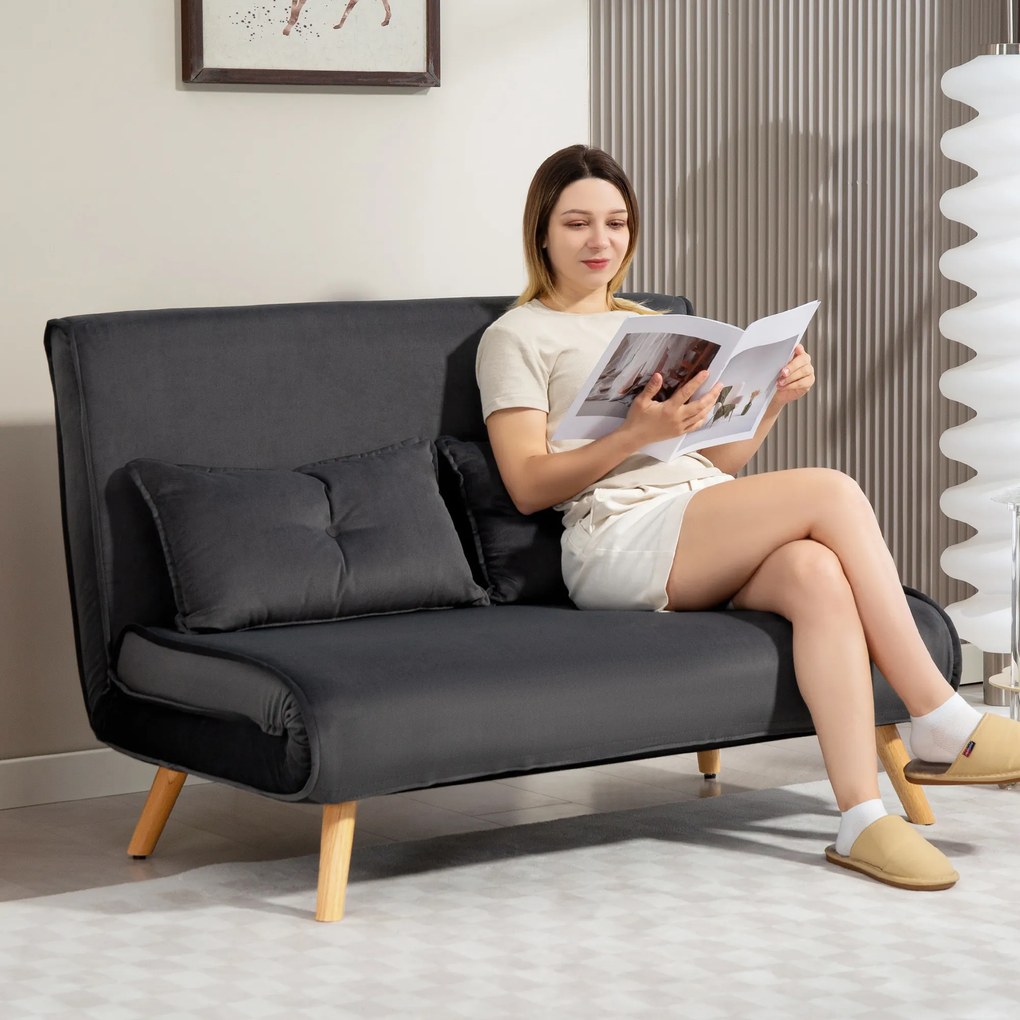 HOMCOM Canapea de dormit de 2 locuri, canapea pat, canapea transformabilă în pat, spătar reglabil, material textil, cadru metalic, Gri | Aosom Romania
