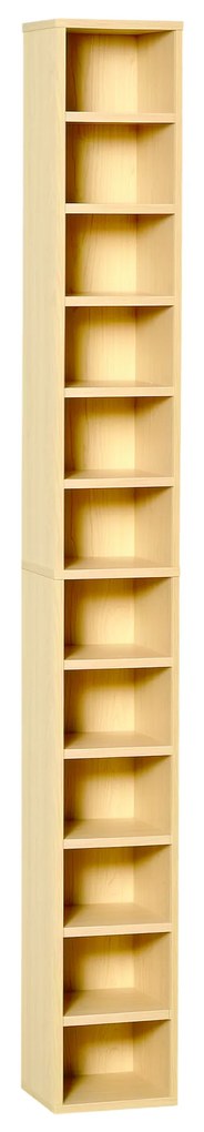 HOMCOM Dulap Biblioteca Suport CD-uri cu 12 Rafturi pentru 204 CD-uri, Raft Biblioteca din MDF si PAL, 21x20x175 cm, Lemn natural
