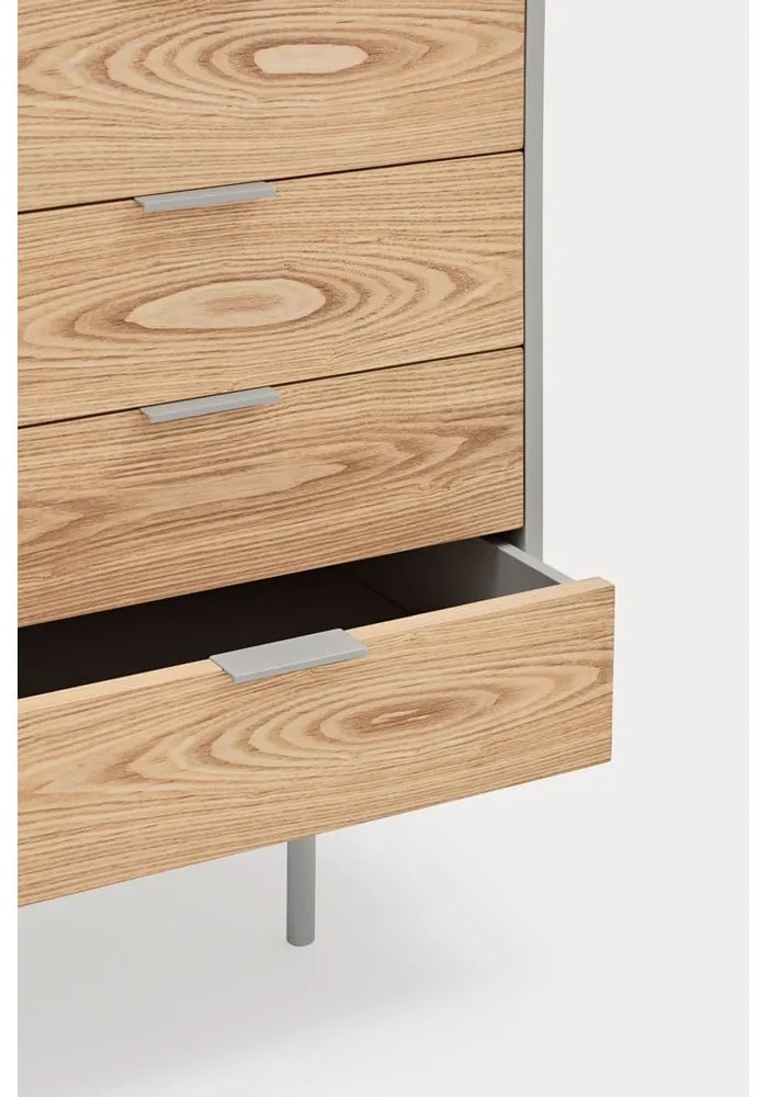 Comodă gri/în culoare naturală joasă cu aspect de lemn de stejar 159x80 cm Sierra – Teulat