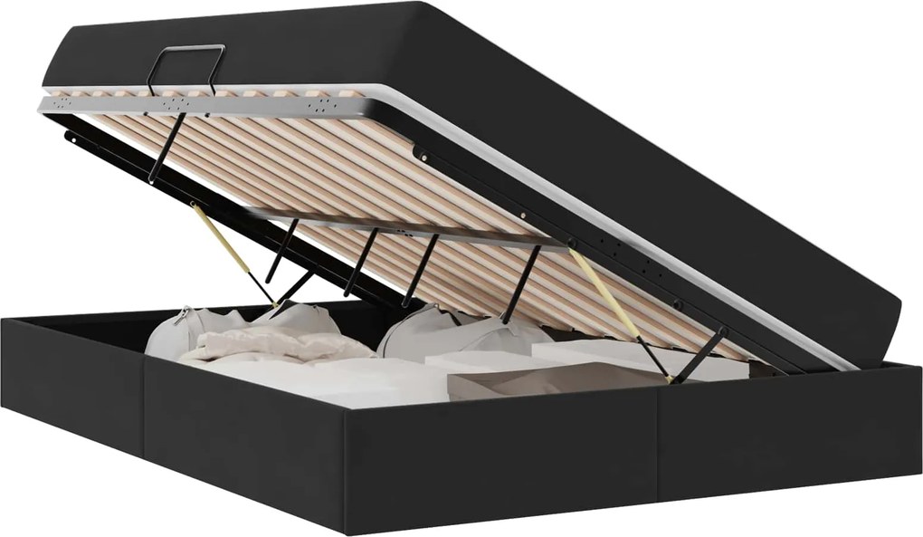 vidaXL Pat cu saltea și spațiu de depozitare Negru 140 x 190 cm