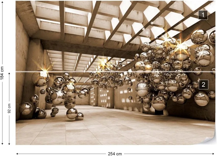 GLIX Fototapet - 3D Gold Spheres Modern Architecture Vliesová tapeta  - 254x184 cm