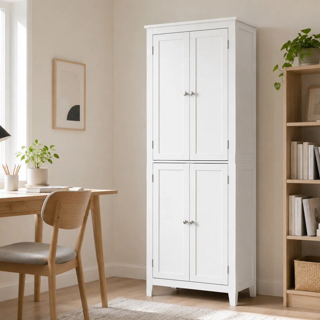 HOMCOM Dulap De Baie Slim Cu 2 Uși, Rafturi Reglabile, MDF, Metal, 60x30x170 cm, Alb | Aosom Romania
