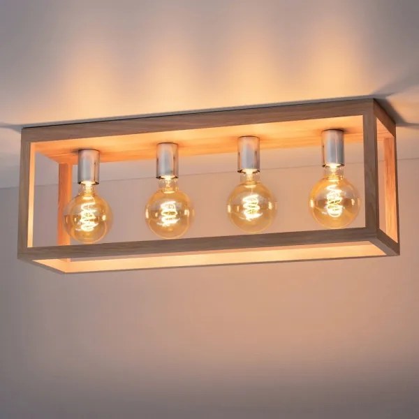 Spot-Light 9158474L - Plafonieră KAGO, 4xE27/60W/230V, stejar mat