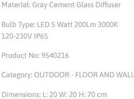 Stalp LED mic pentru exterior design modern IP65 Bev gri H-70cm