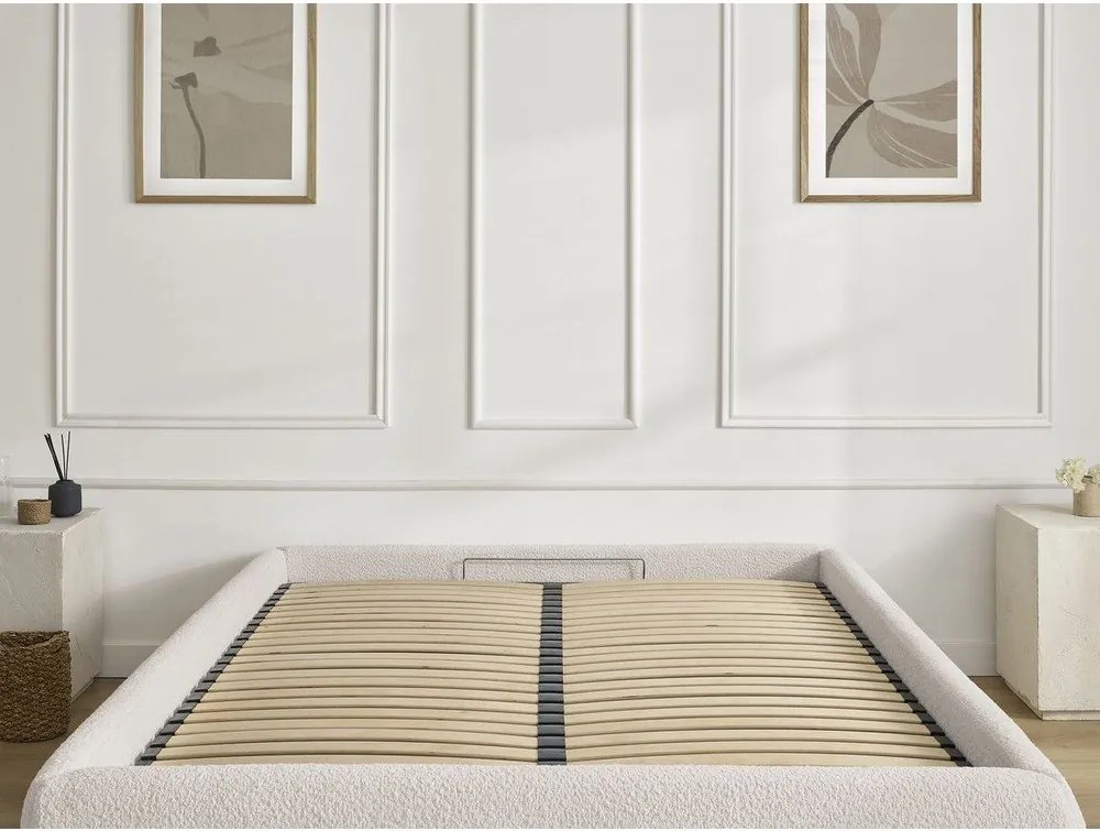 Pat matrimonial alb tapițat cu spațiu de depozitare/fără tăblie cu somieră 180x200 cm Inera – Bobochic Paris
