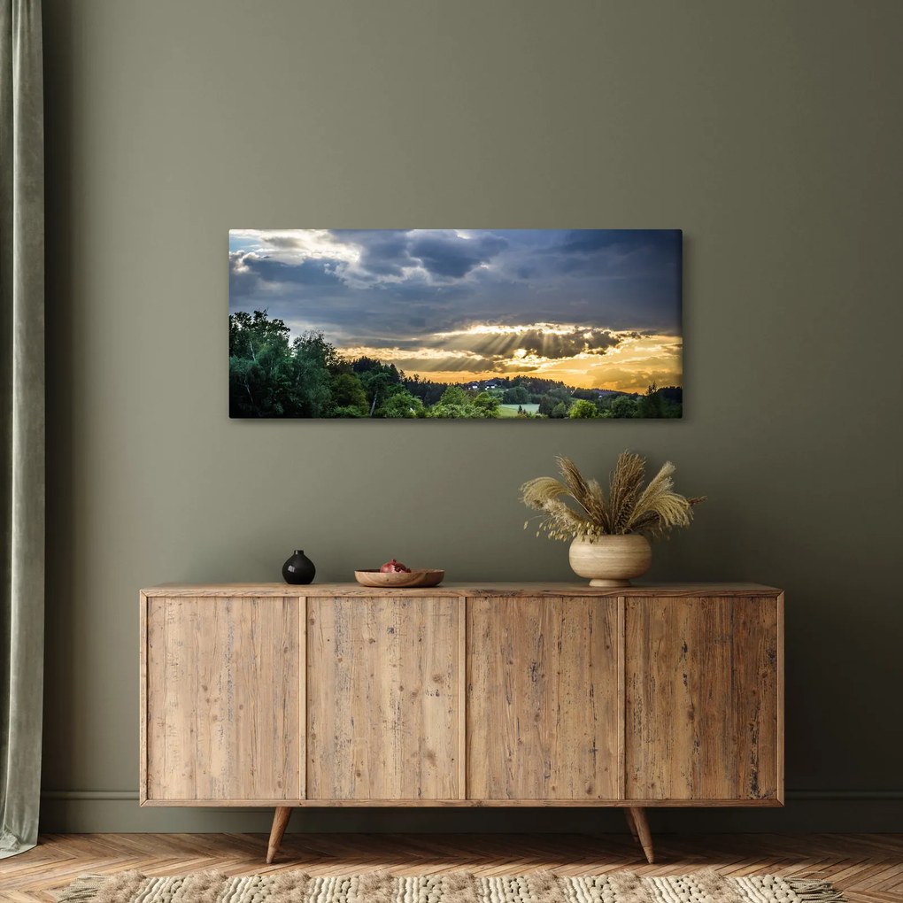 Tablou cu peisaj și raze de soare (120x50 cm)