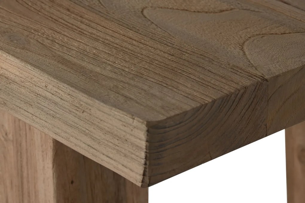 Masă consolă rustică din lemn de tec reciclat, natur, cu raft jos pe toată lungimea și picioare masive, 90 x 240 x 46 cm, „Margaux”