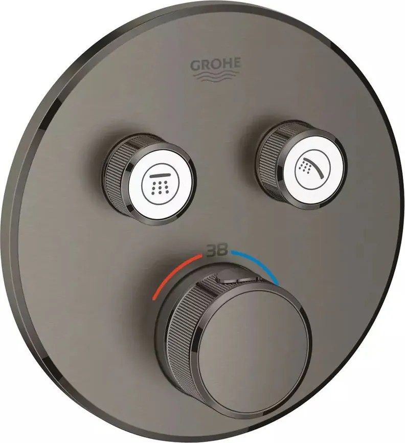 Baterie dus incastrata cu termostat Grohe Grohtherm SmartControl 2 iesiri antracit periat Hard Graphite