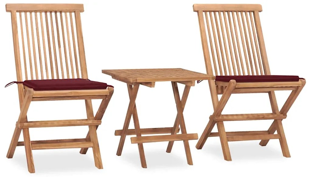 vidaXL Set mobilier exterior pliabil cu perne, 3 piese, lemn masiv tec