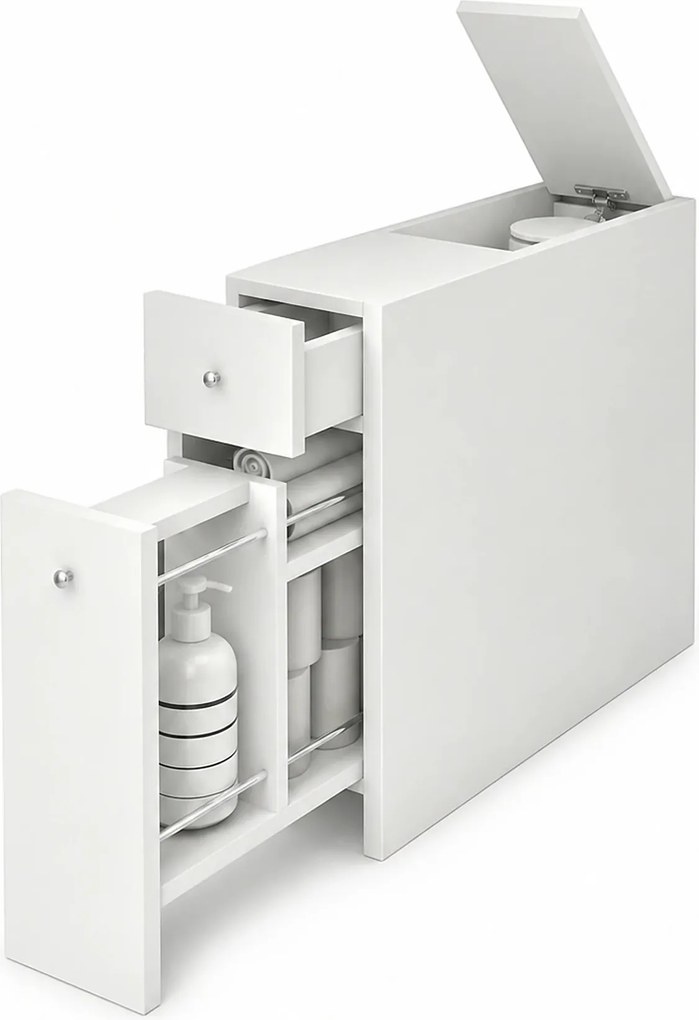 Dulap baie SMART, alb, PAL melaminat, cu 2 sertare, 20x60x55 cm