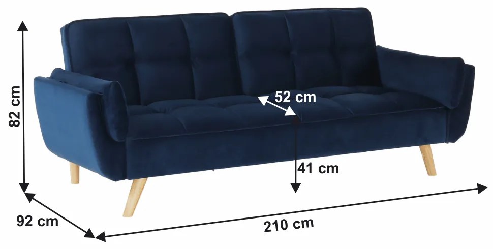 Canapea extensibila,  albastru regal stejar, FILEMA