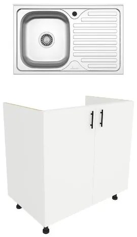 Set Masca Chiuveta Karo, Alb, 80 x 50 x 80 cm, Chiuveta Inox, Cuva stanga