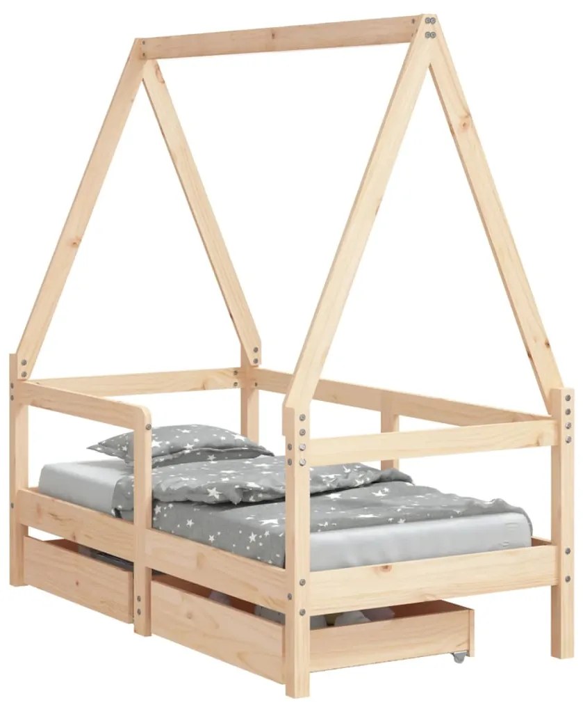 834471 vidaXL Cadru de pat cu sertare de copii, 70x140 cm, lemn masiv de pin