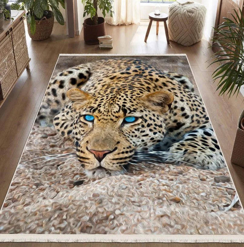 Covor cameră antiderapant, 200x300 cm, model leopard 3D