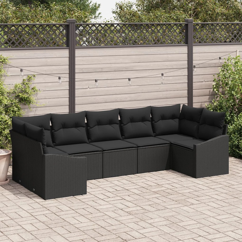 vidaXL Set de canapele pentru grădină 7 pcs Negru Rattan poli