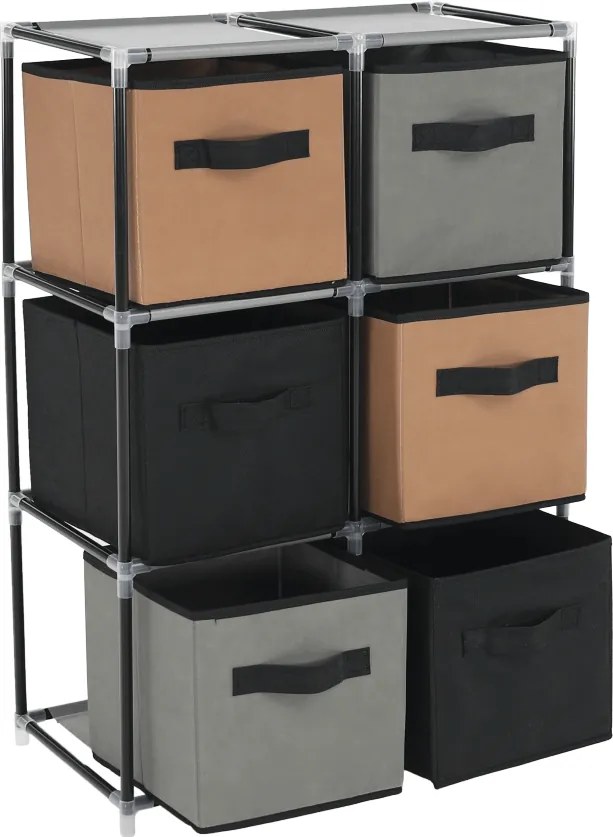 Comodă cu sertare din material textil, negru/maro/gri, CAMILO TYP 2