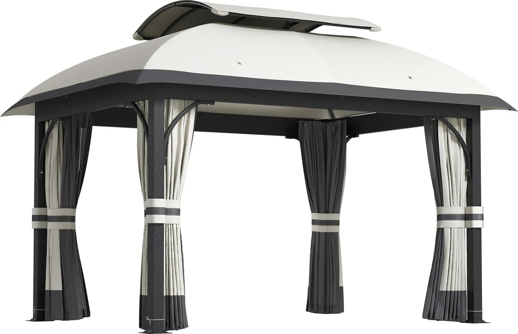 Outsunny Pavilion de Grădină cu Perdele, Plasă, Acoperiș Ventilat și Cadru Metalic Galvanizat, 395x330x294 cm, Gri | Aosom Romania