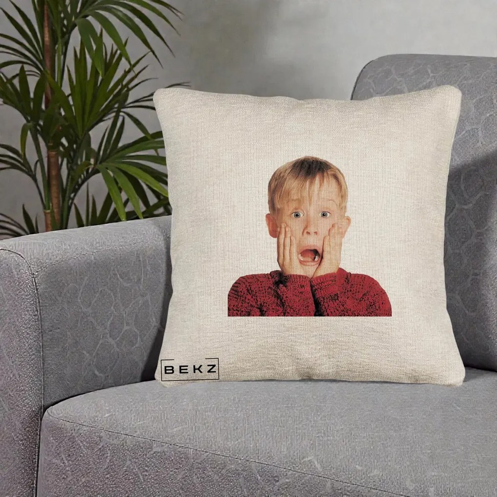 Perna Decorativa Kevin Singur Acasa, 40x40 cm, Bej Canapea, Husa Detasabila, Perna Inclusa, BEKZ®