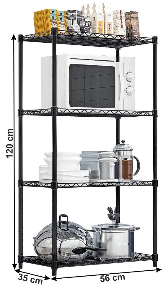 Etajera 4 rafturi, negru, SUER TYP 1