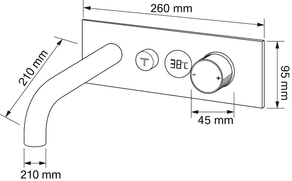 Baterie de baie incastrata cu afisaj temperatura, culoare negru mat, Digital Form Negru