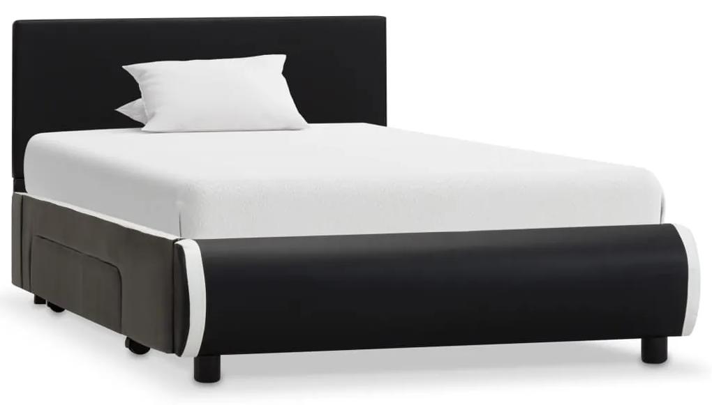 284948 vidaXL Cadru pat cu sertare, negru, 90 x 200 cm, piele ecologică