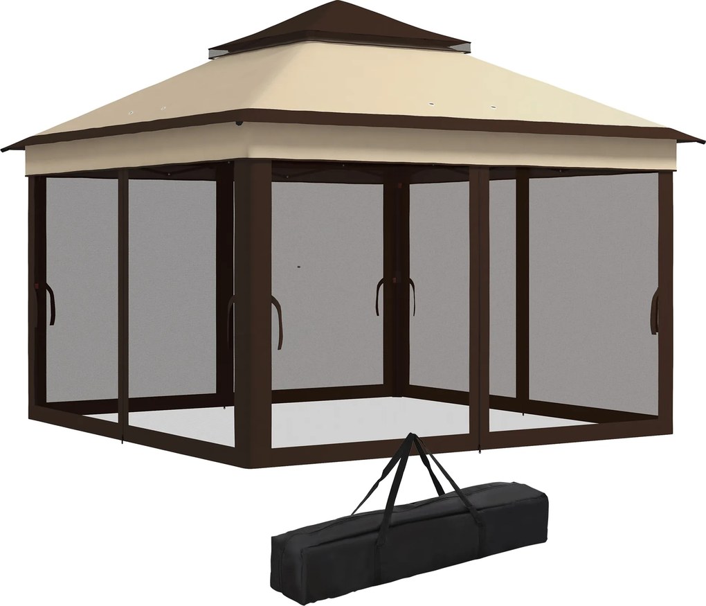 Outsunny Foisor Pop Up 3x3m Cu Plasa Si Geanta De Transport, Cort De Petrecere Reglabil In Inaltime Si Rezistent UV, Bej