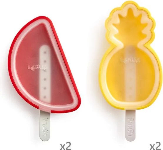 Set 4 forme pentru inghetata pe bat Lekue 1010239, 340 ml, -20°C/+100°C, Silicon platinat, Multicolor