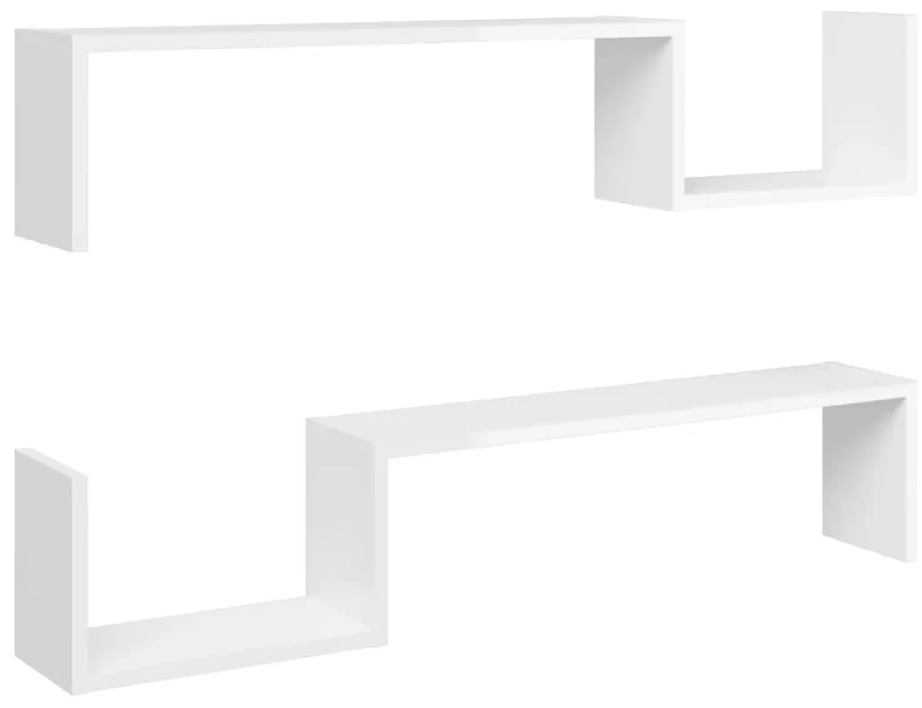 807274 vidaXL Rafturi de perete 2 buc. alb lucios 100x15x20 cm lemn prelucrat