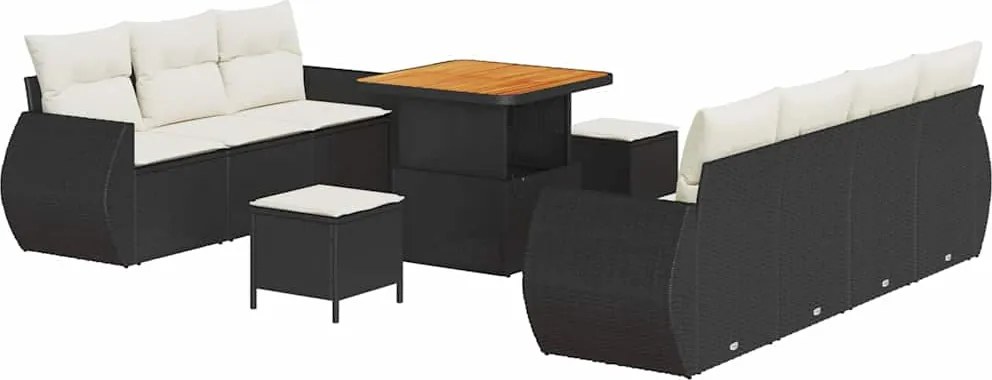 vidaXL Set de canapele pentru grădină cu pernă 10 pcs Negru poliratan