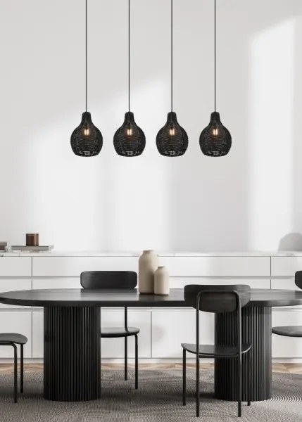 Reality - Lustră pe cablu SPROUT 4xE14/30W/230V negru/ratan