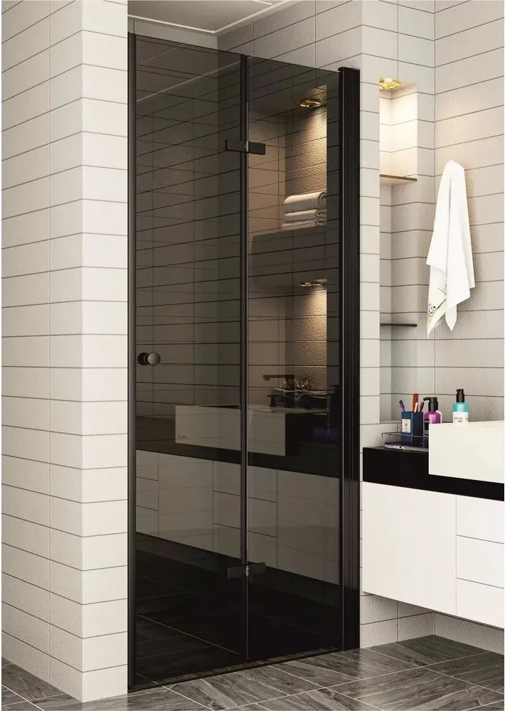 Usa de nisa pliabila Inter Ceramic 87-88 cm sticla fumurie 6 mm profil negru mat